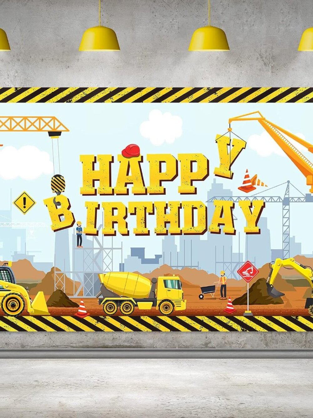 Construction Happy Birthday Backdrop Dump Truck Background Excavator Crane Birth